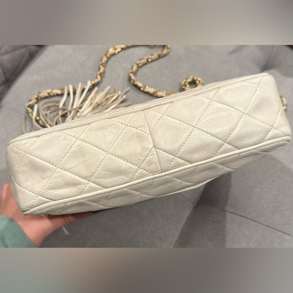 Vintage Chanel Camera Bag White Lambskin Tassel Crossbody 1-Series 24k Gold - Picture 5 of 13